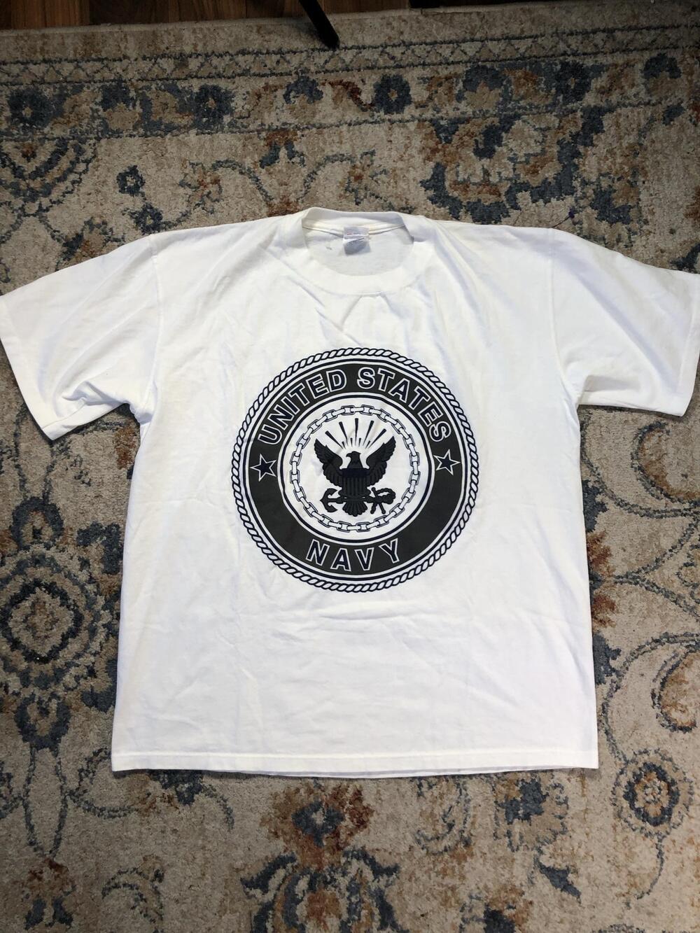 Soffe Shirt Mens Large White United States Navy Graphic Tee Made USA Military